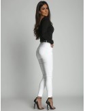 Pantaloni albi din denim cu gauri pe genunchi 3918 - Magazin online - Boutique